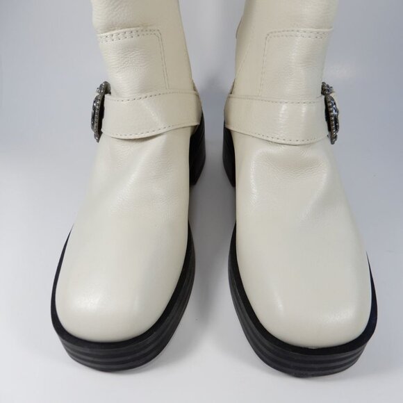 Larroude Hardy Buckle Moto Western Boots Size 8 Natural White Leather NEW $450 - Picture 8 of 16